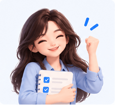 Linh vật trợ lý vui mừng ôm sổ việc