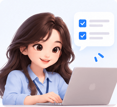 Linh vật trợ lý làm việc trên máy tính xách tay